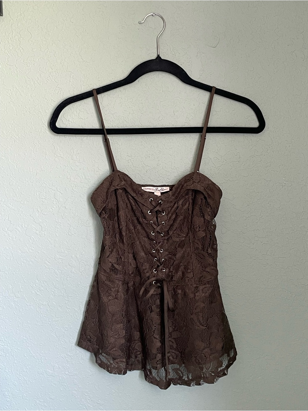 Express Whimsigoth Lace Up Corset Tank Top Espresso Brown Peplum Size XS
